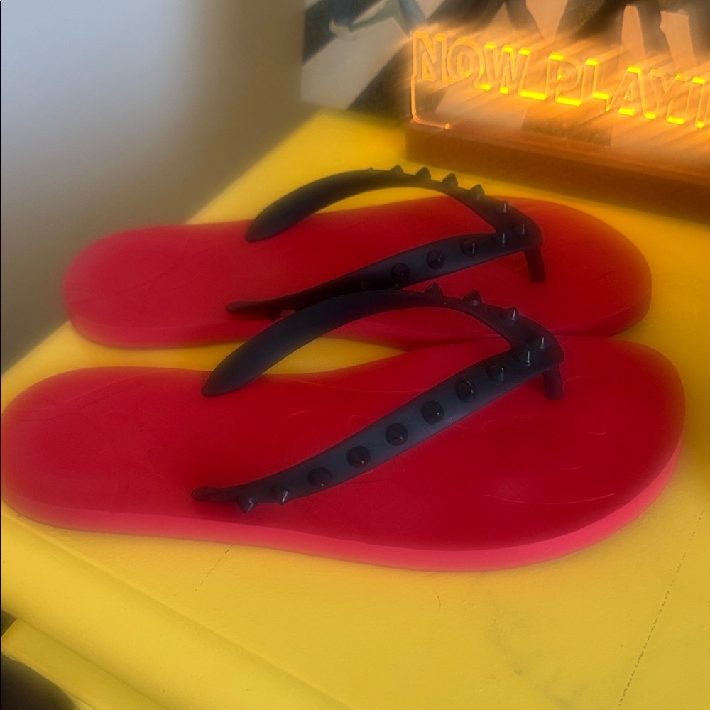 Christian Louboutin Red Studded Flip-Flop Sandals - Women's - Picture 5 of 9